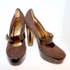 Coach Brown Mary Jane Suede Heels